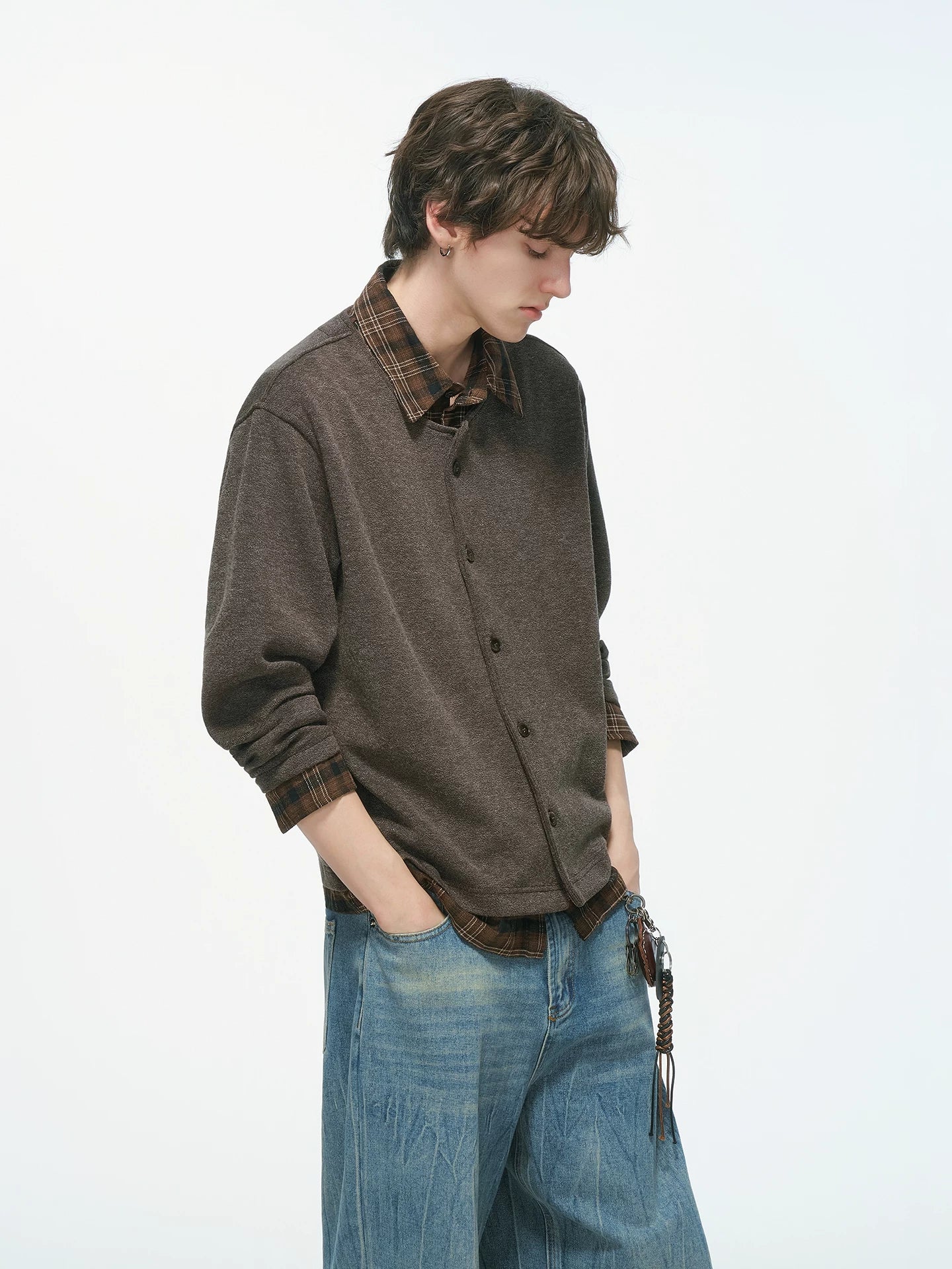 Hearthlayer Plaid Collar Knit Shirt