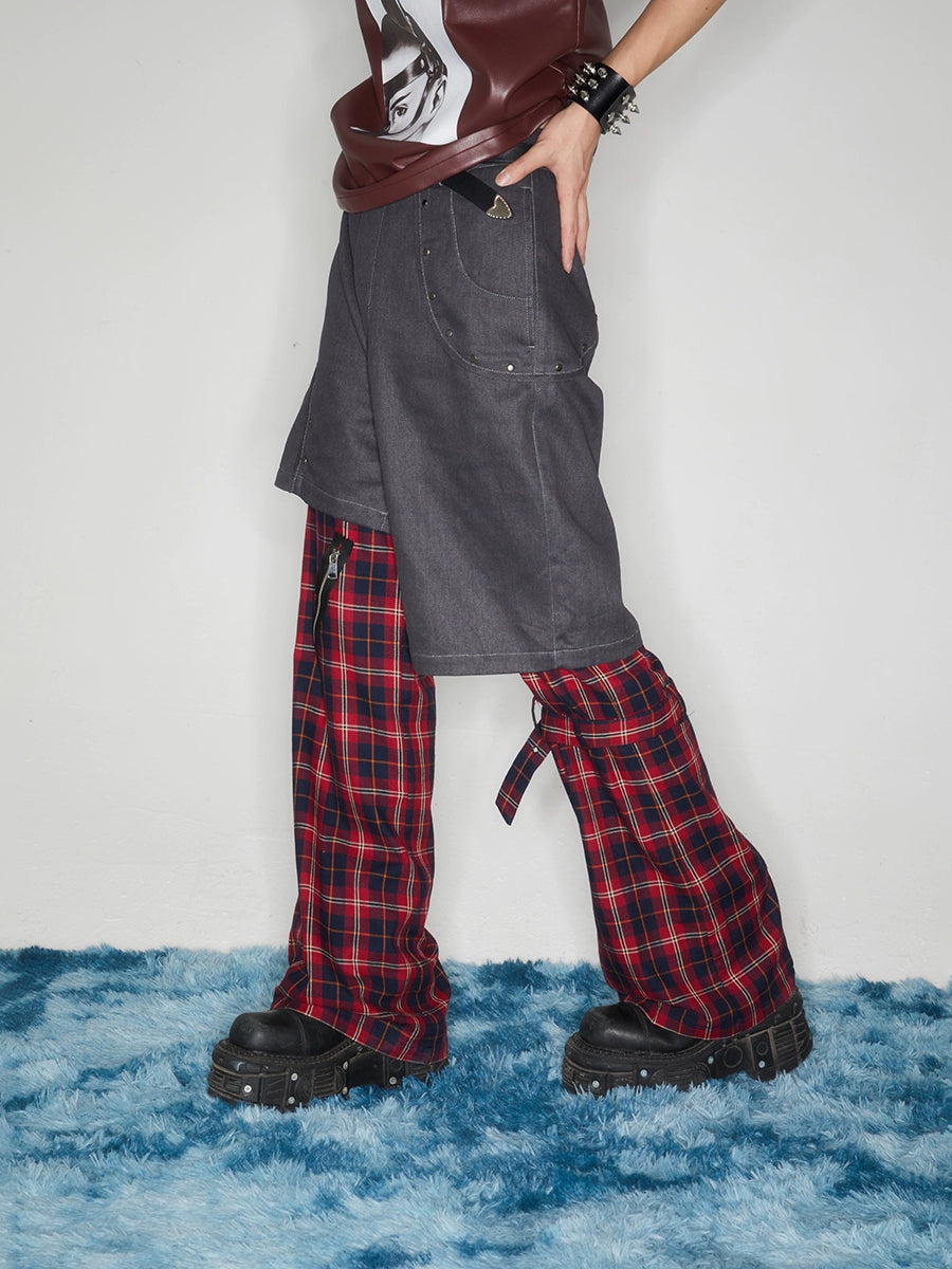 Hybrid Plaid-Panel Cargo Pants