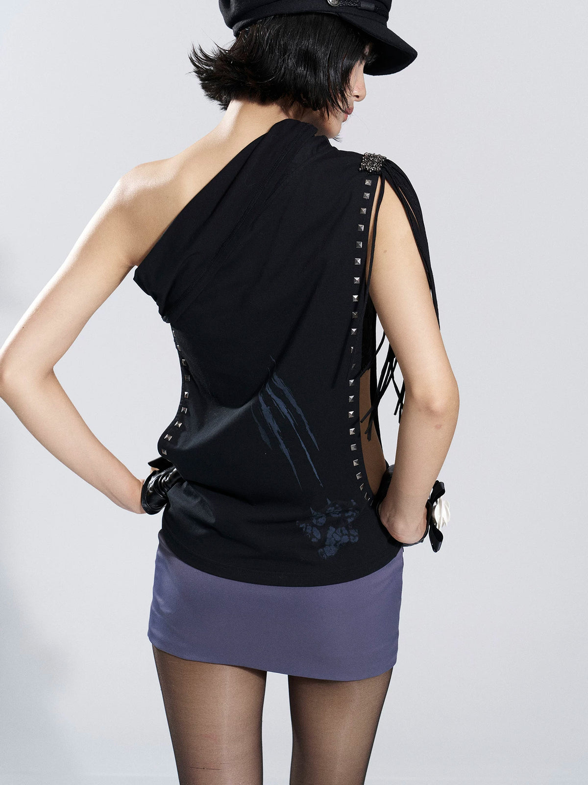 Rebel Fringe One-Shoulder Top