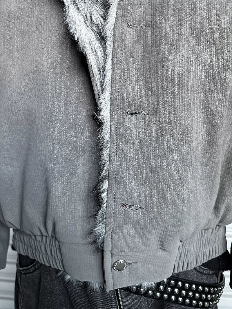 Frostbite V-Line Wolf-Fur Bomber Jacket