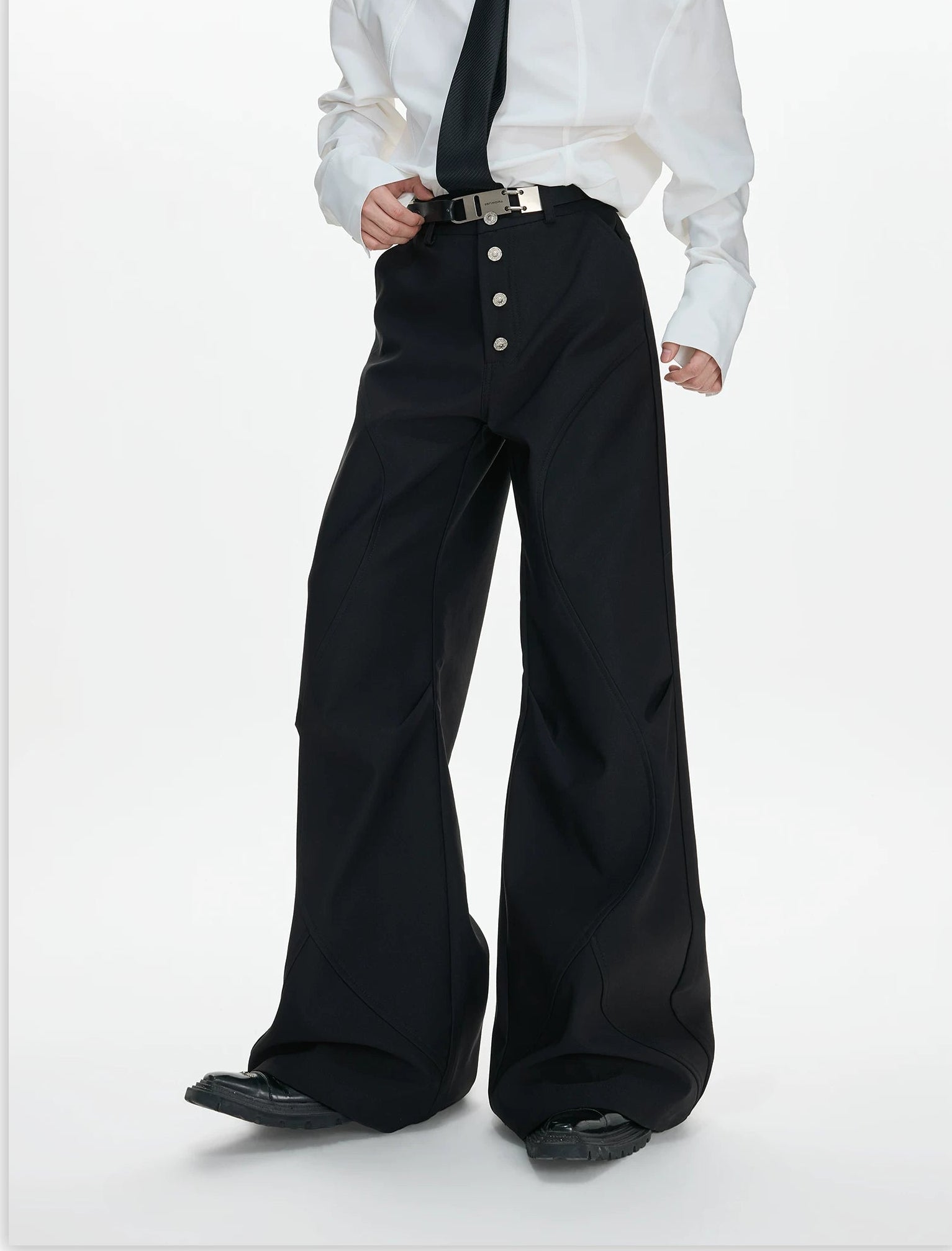 Ivory Spire Paneled Flare Trousers