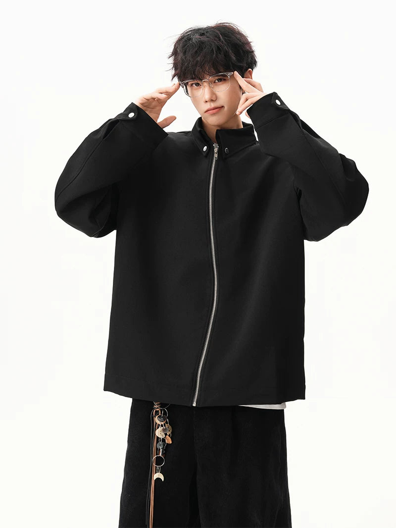 Obsidian Minimal Stand‑Collar Zip Jacket