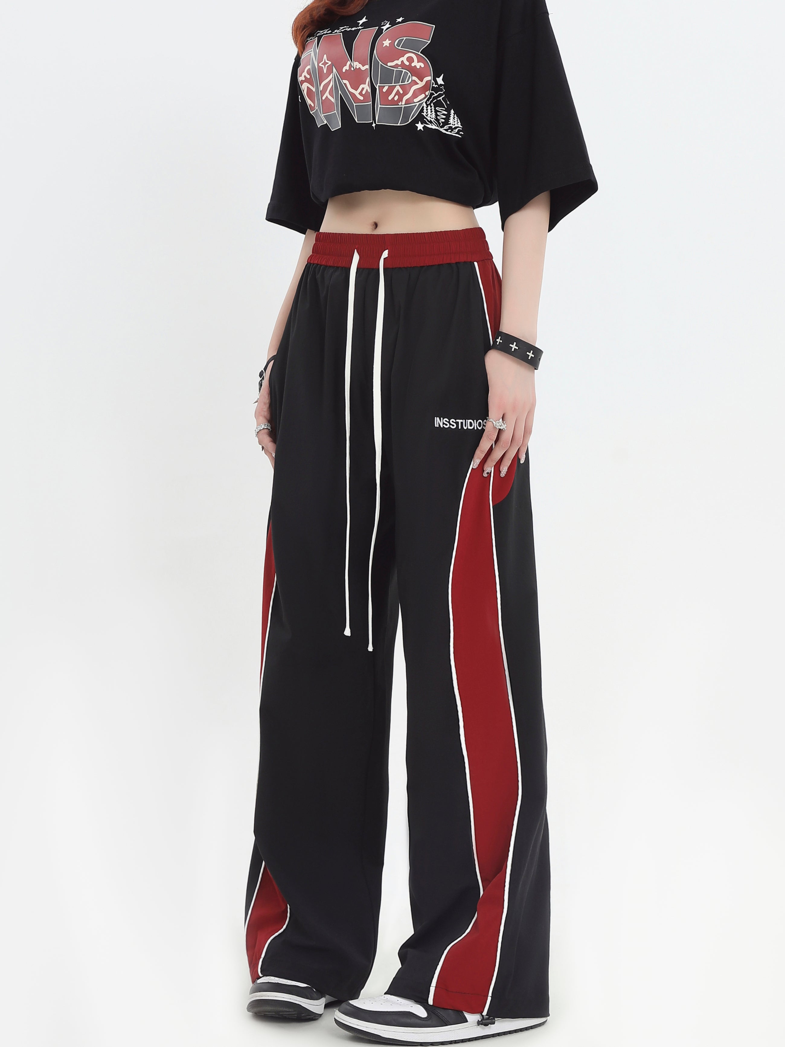 Contrast Stitched Clip Strip Casual Trousers - chiclara