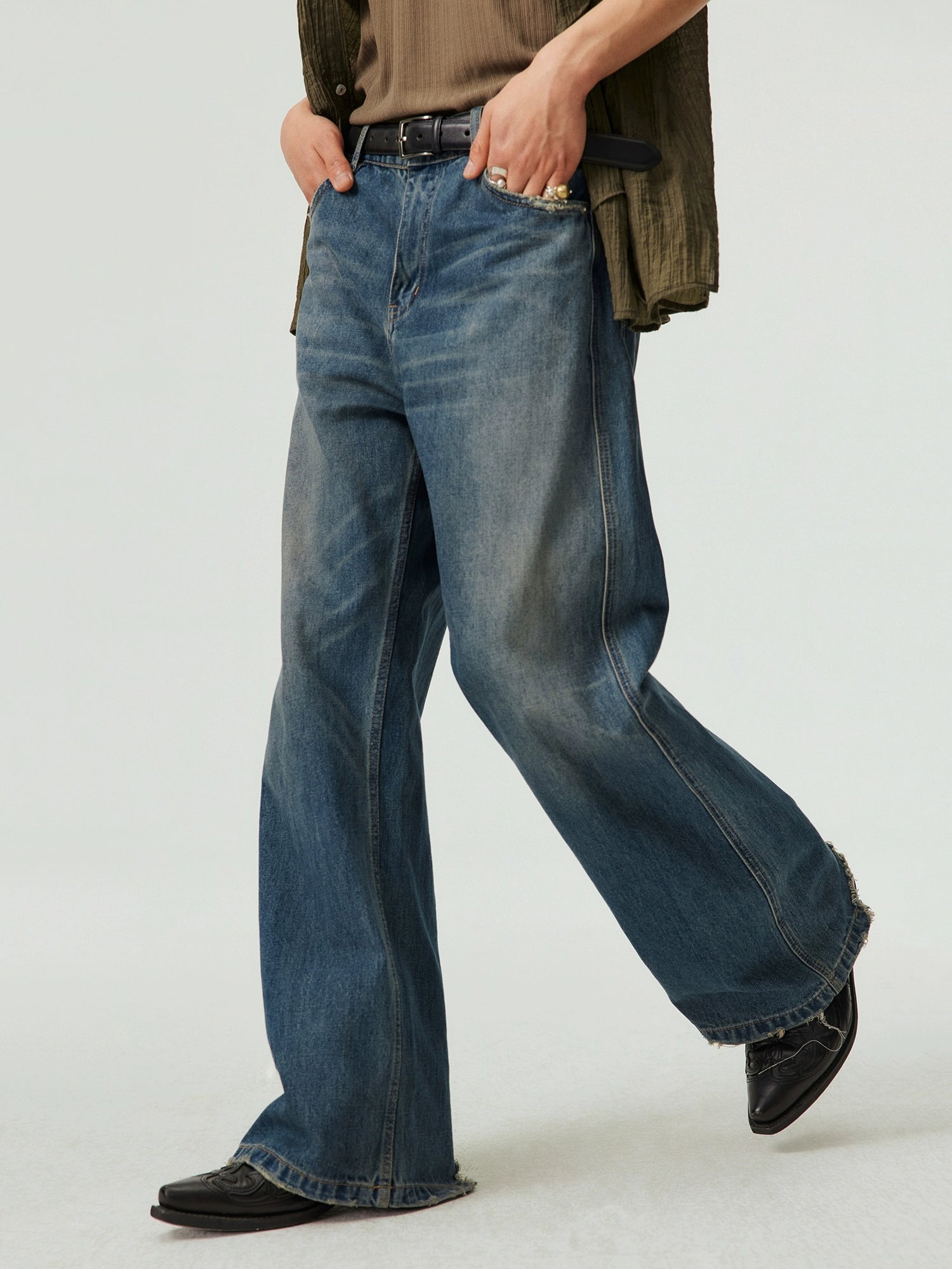 Dark Wash Wide-Leg Relaxed Jeans