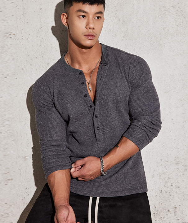 Fitted Long Sleeve Henley Shirt