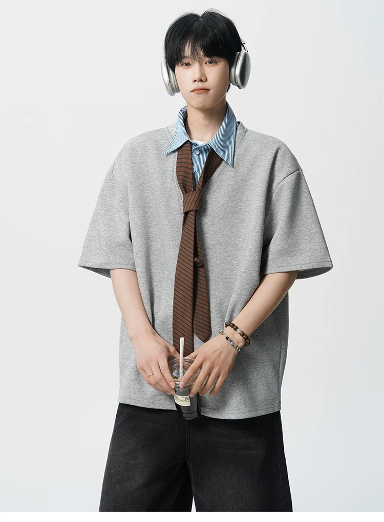 Layered V-Placket Oversize Polo Tee