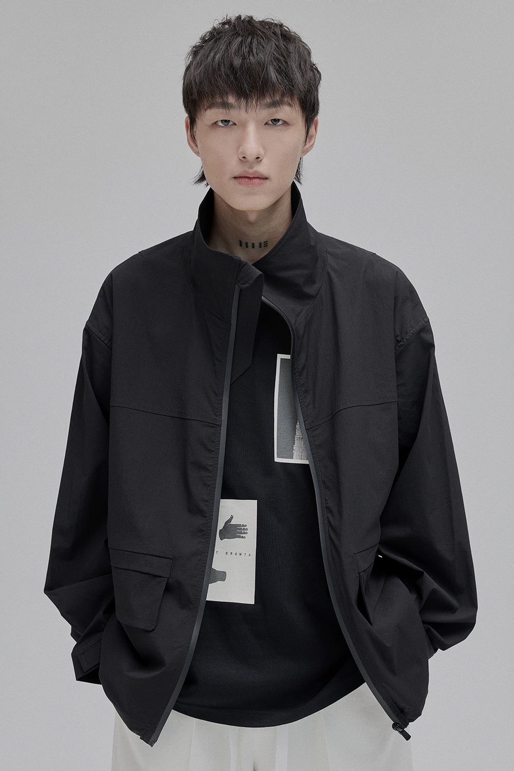 Zipper High-Neck Structural Windbreaker Jacket