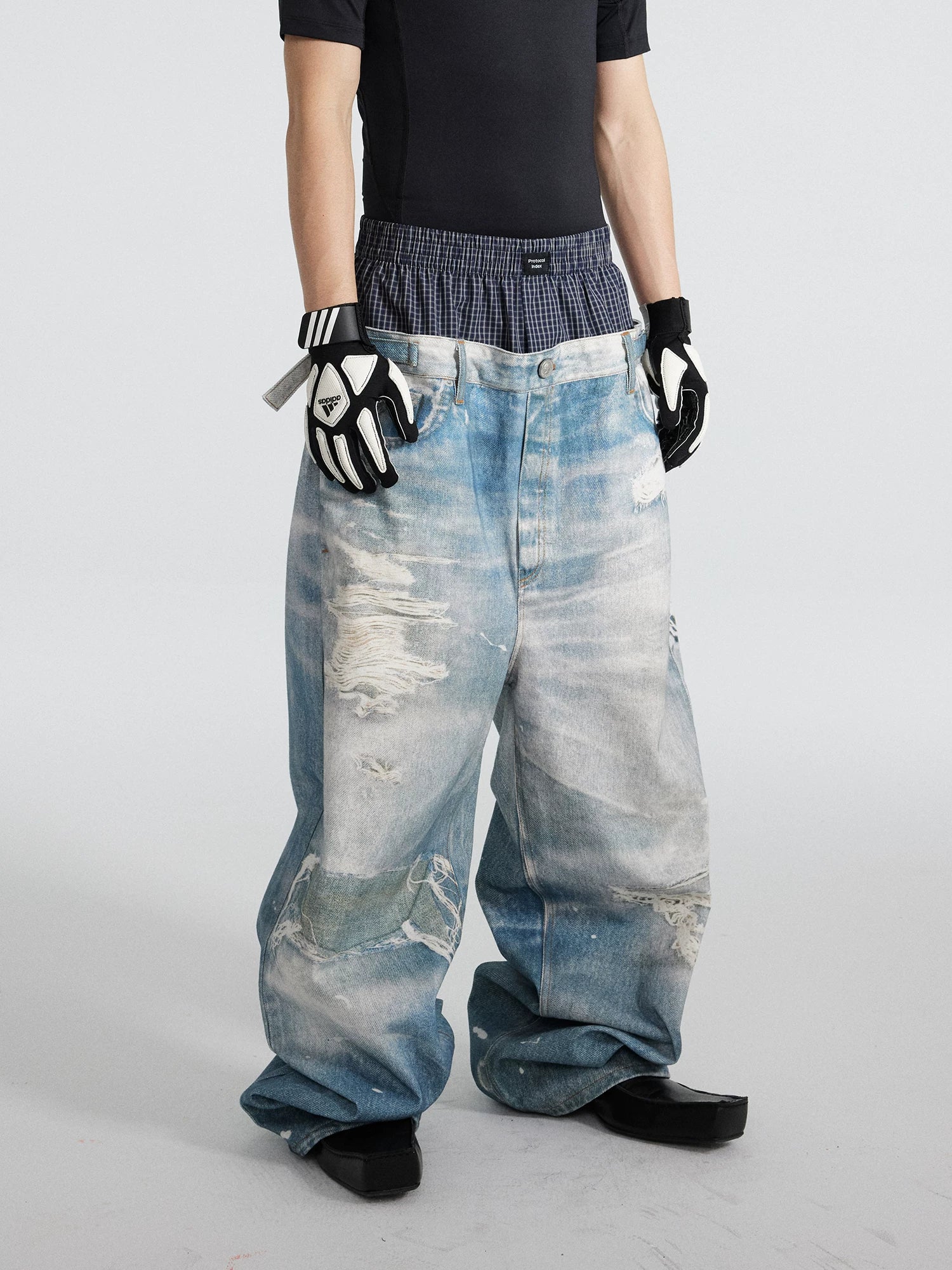 Glacier Wash Double-Waist Balloon Jeans