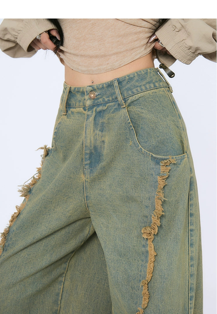 Spicy High-Waist Distressed Wide-Leg Jeans - chiclara