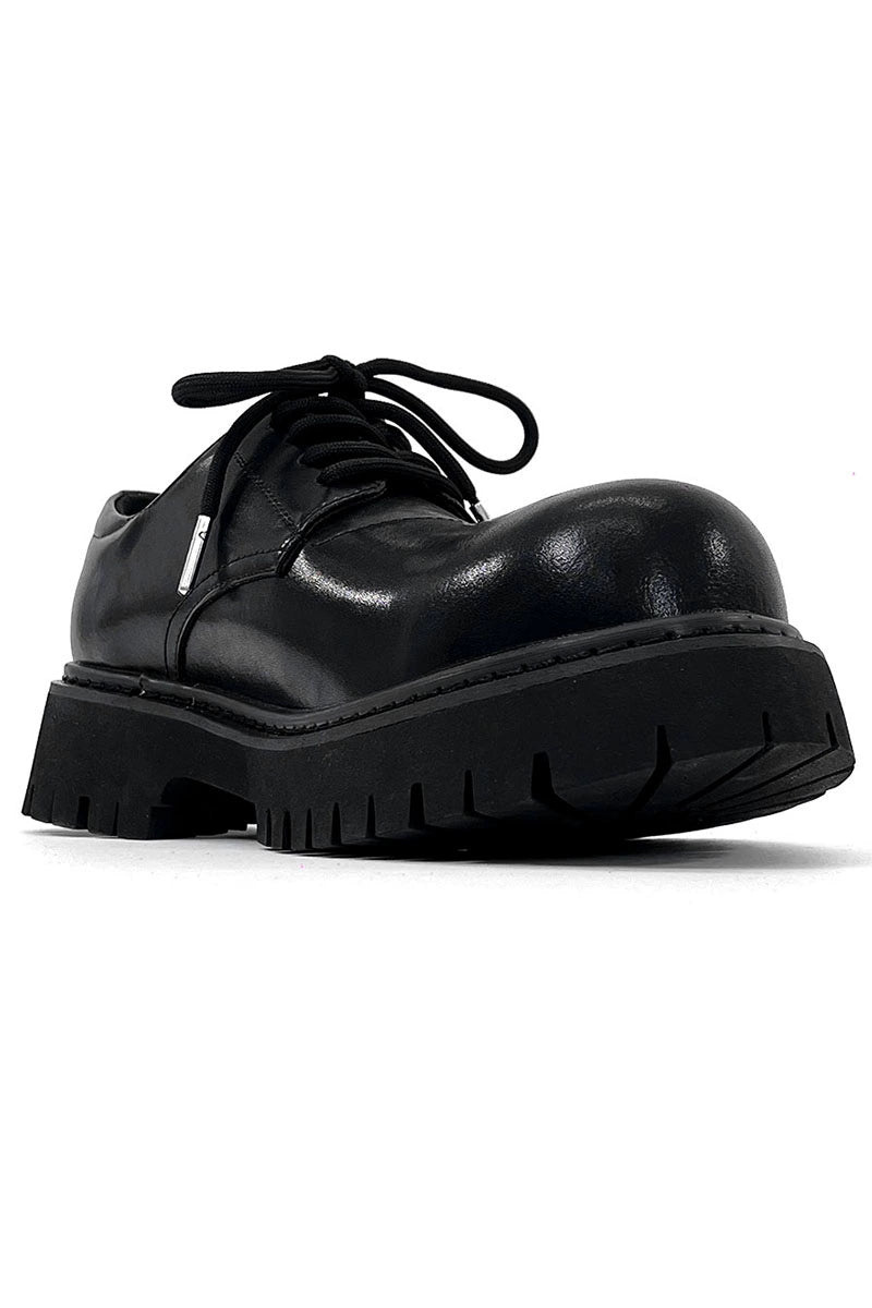 Chunky Black Matte and Glossy Platform Derby Shoes