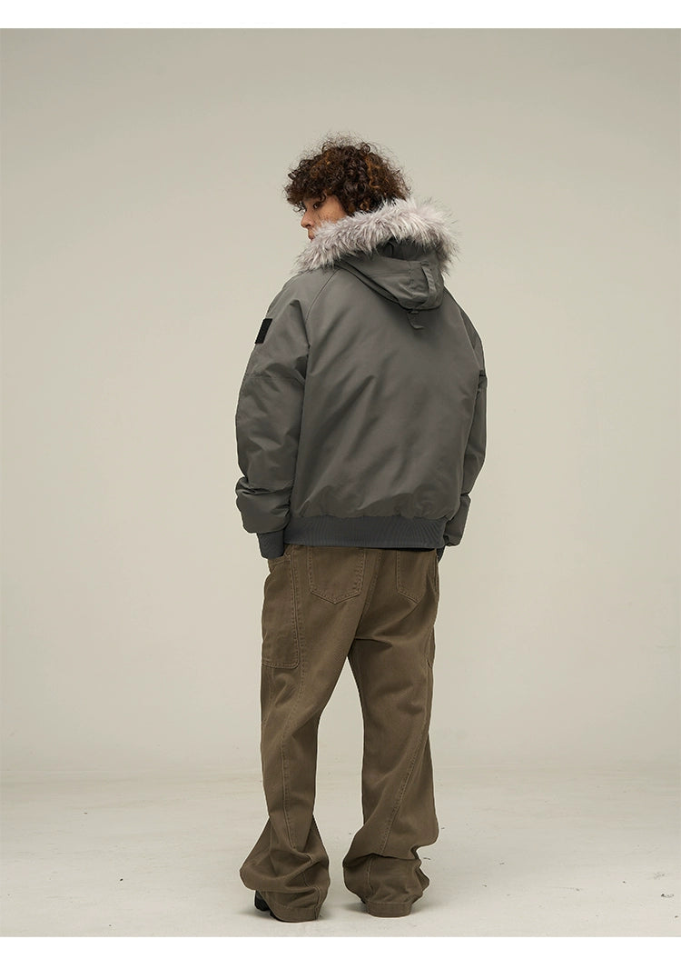 Full Zip Front Fur Hooded Puffer Jacket