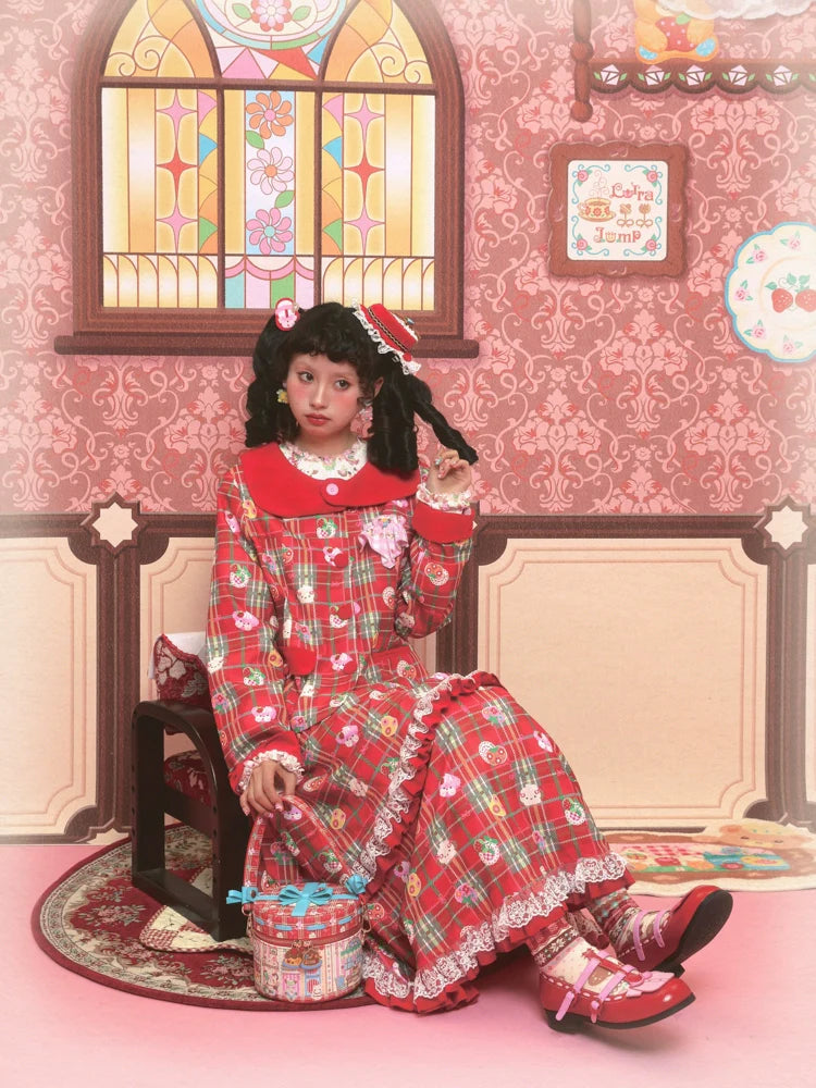 Plaid Lace Ruffle Coat and Skirt Set
