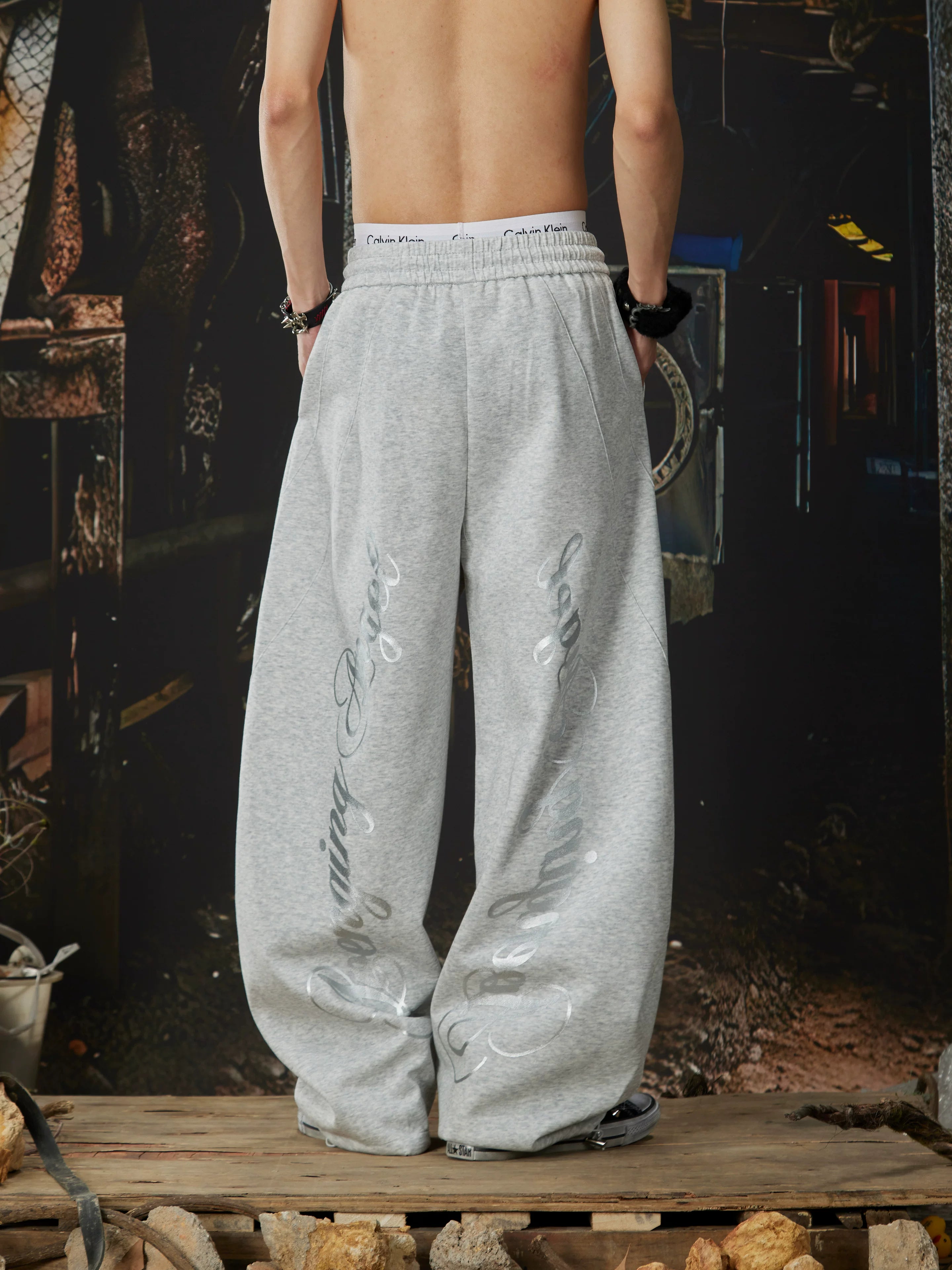 Gothic Script Halo Wide‑Leg Sweatpants