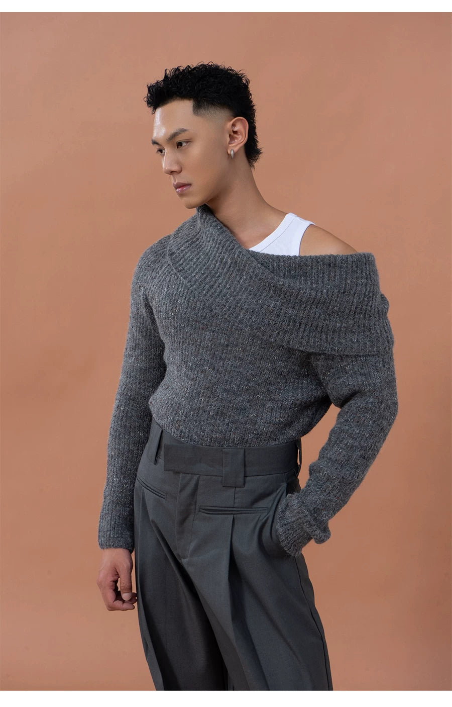 Slate Slouch Off-Shoulder Knit Pullover