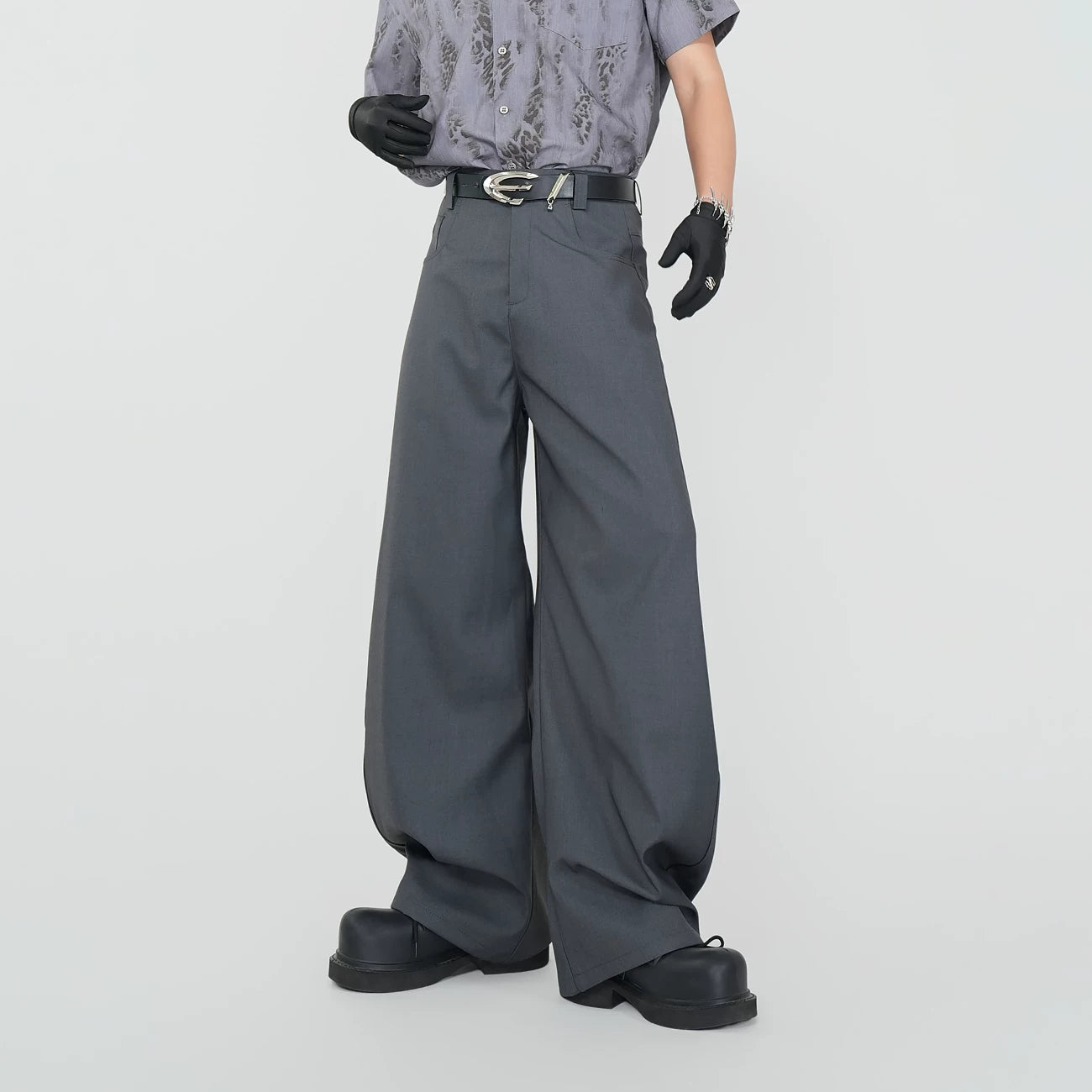 Slate Flow Ultra‑Wide Dress Trousers