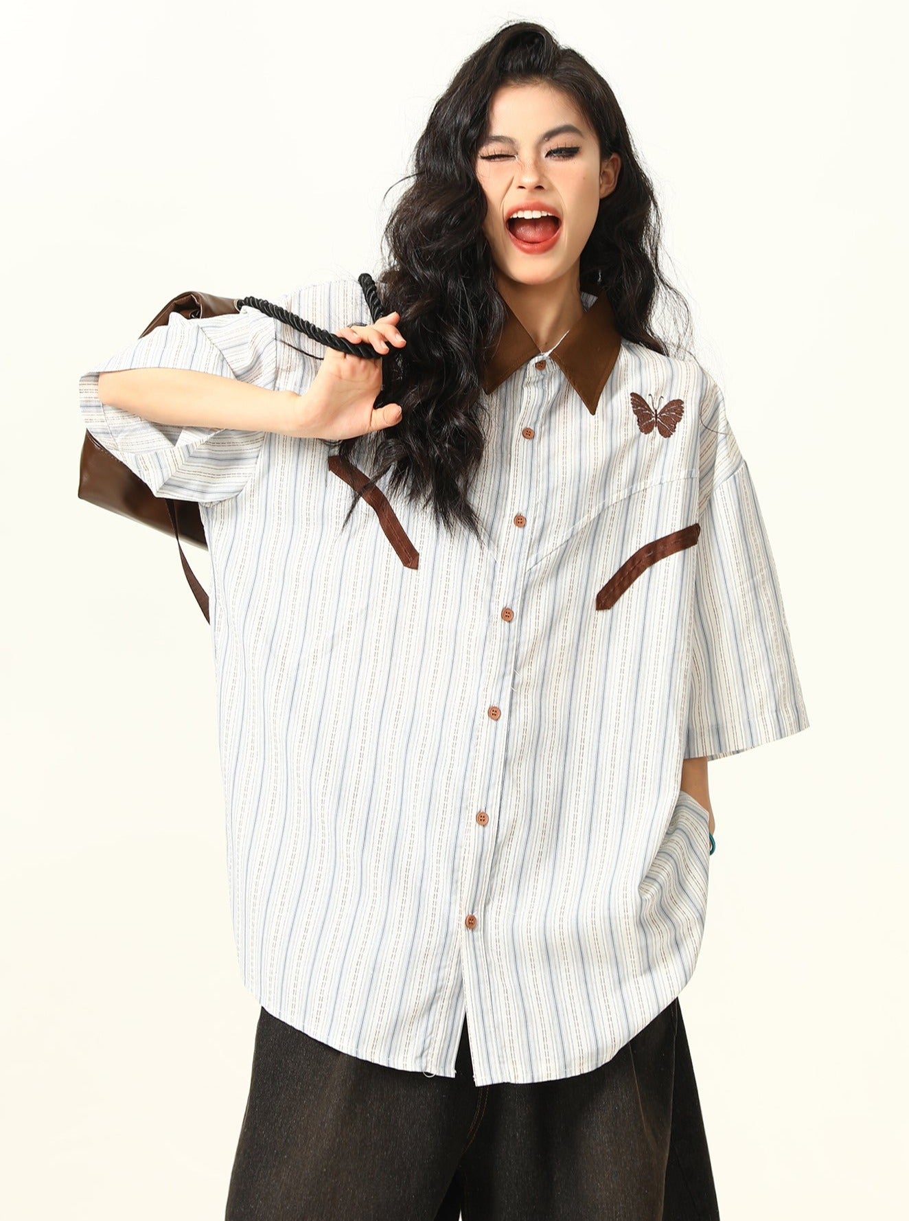 Butterfly Western Stripe Button-Up Shirt