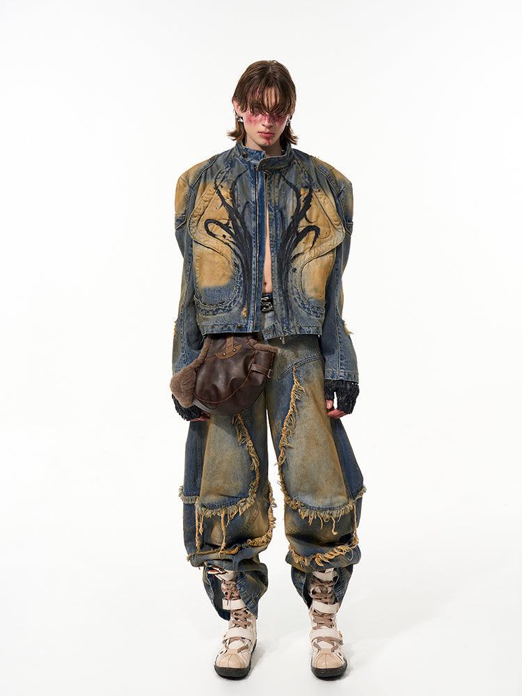 Distressed Tribal Denim Jacket and Jeans Setup