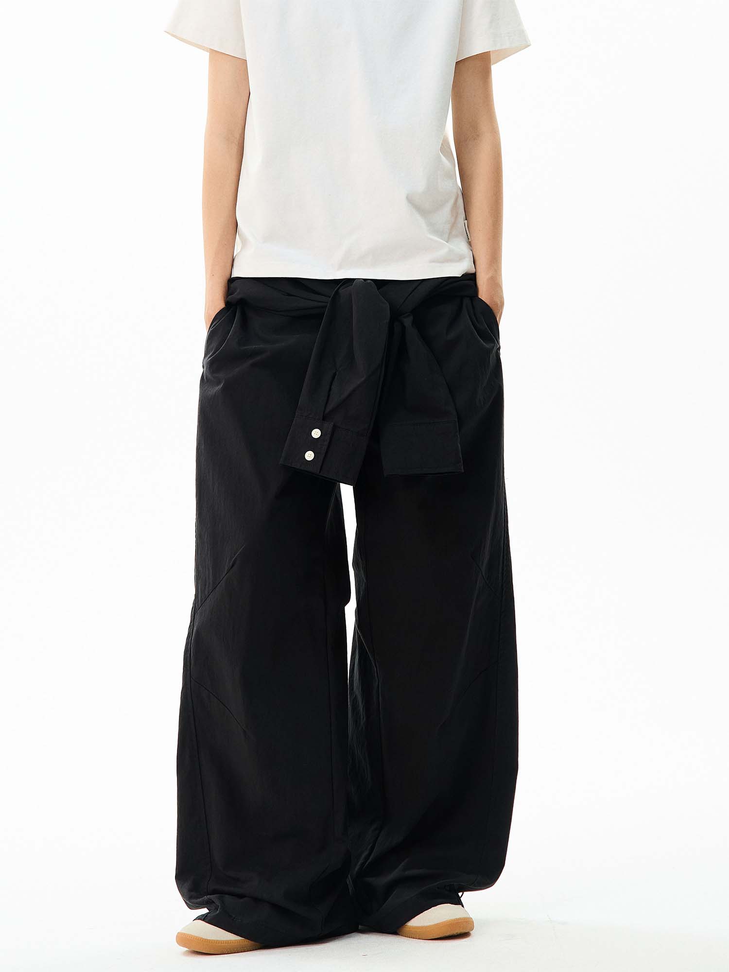 Wide-Leg Cargo Pants with Tie-Front Detail