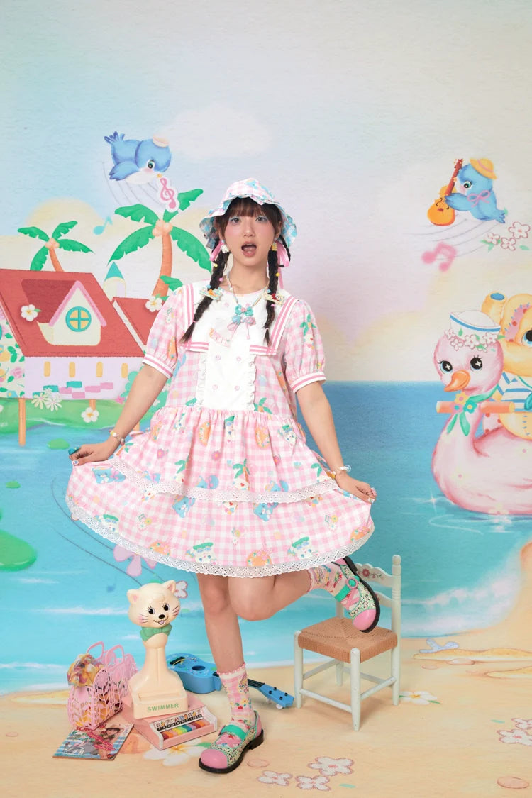 Sweet Gingham Lace Tiered Dress