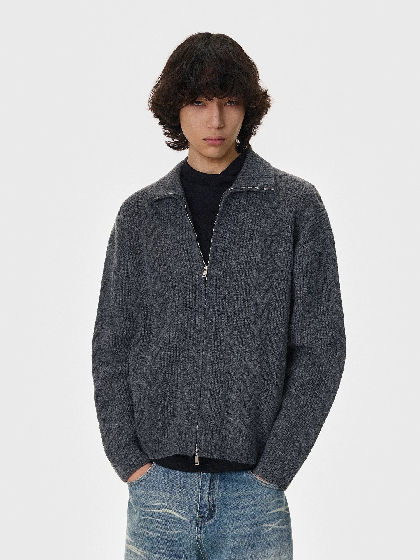 Oatbraid Zip Cable Cardigan