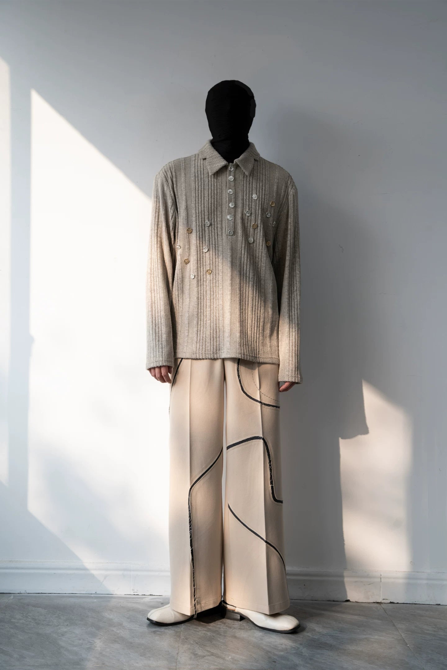 Gilded Scatter Rib Knit Polo Sweater