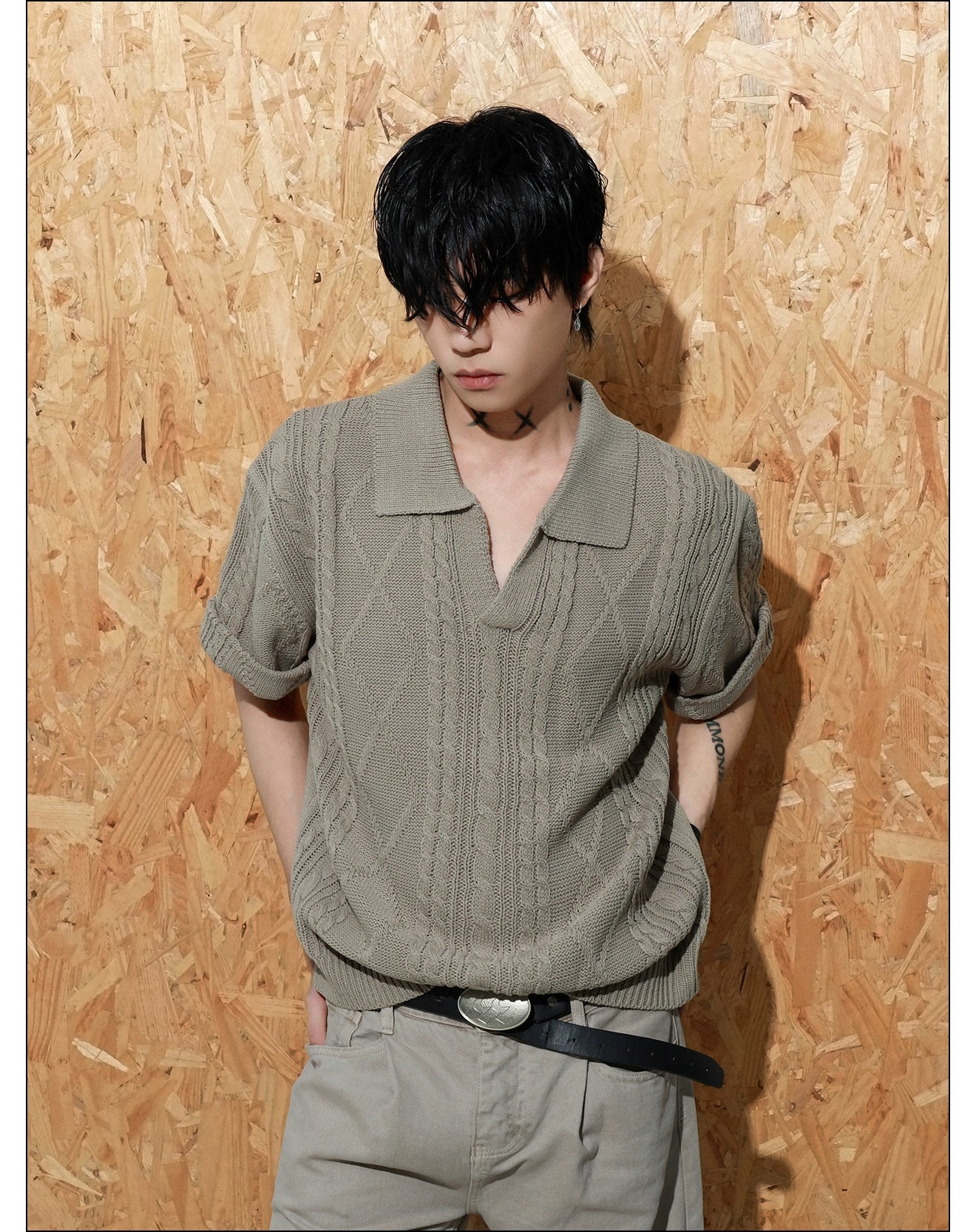 Sandstone Cable Knit Polo Tee