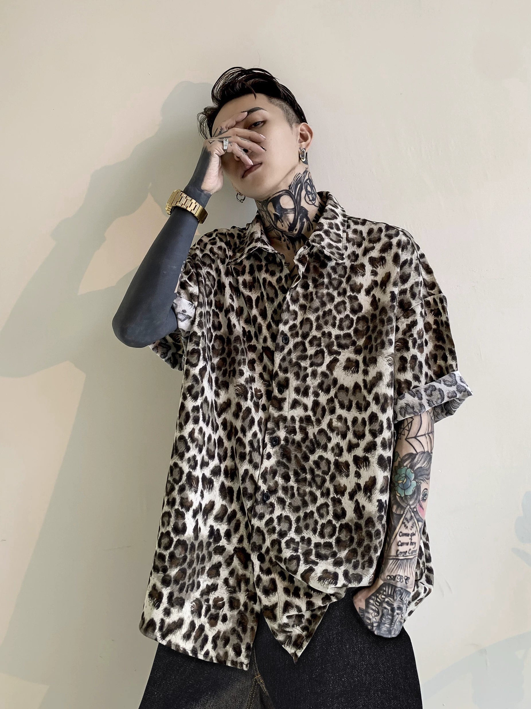 Neon Prowl Relaxed Leopard Satin Shirt
