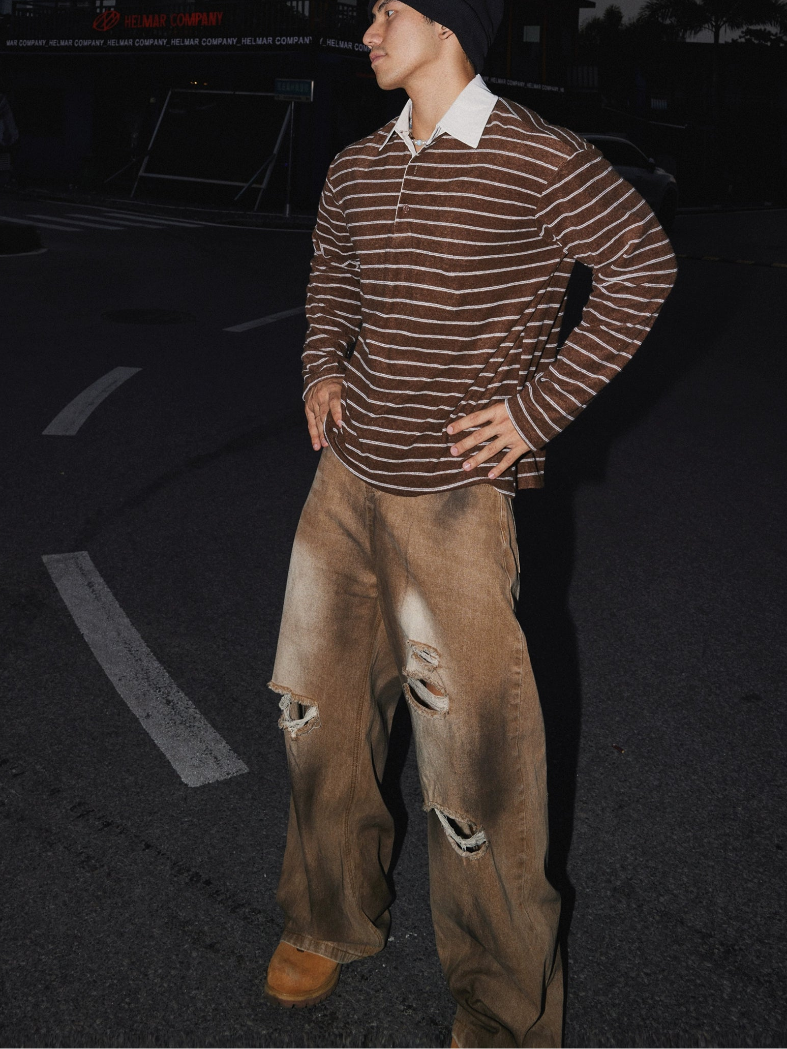 Striped Rugby Shirt with Contrasting Collar