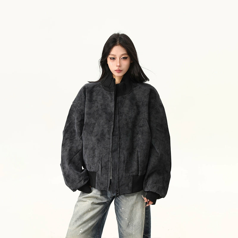 Obsidian Haze Suede Bomber Jacket