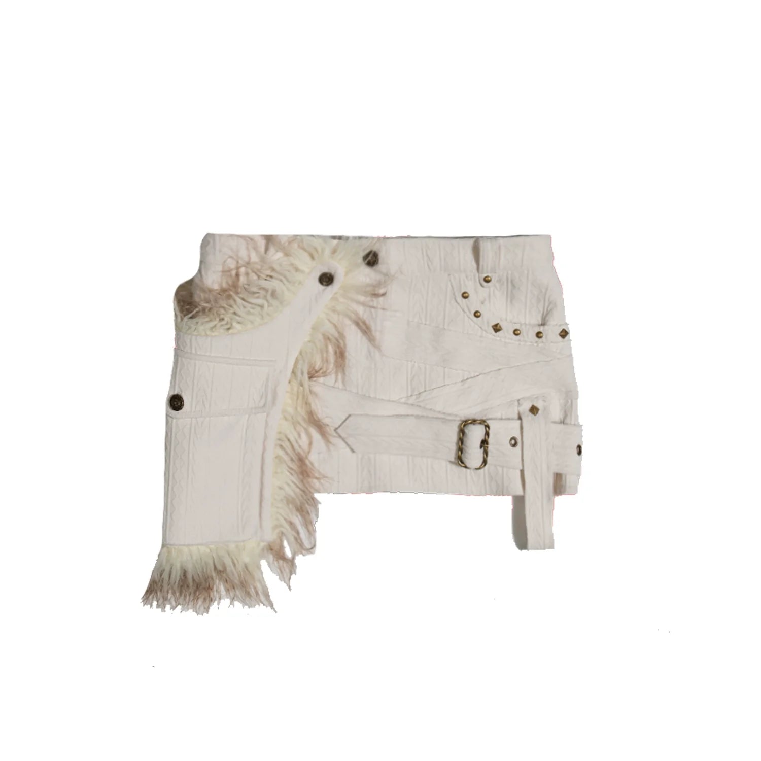 ARIADNAw Avant-Garde Faux Fur Trimmed Mini Skirt - Off-White