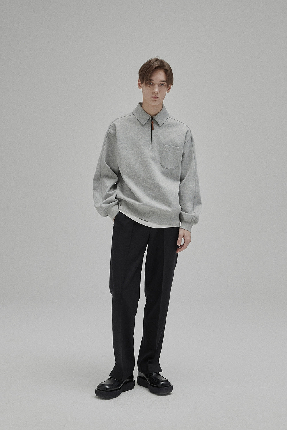 Half-Zip POLO Collar Pocket Oversized Sweatshirt