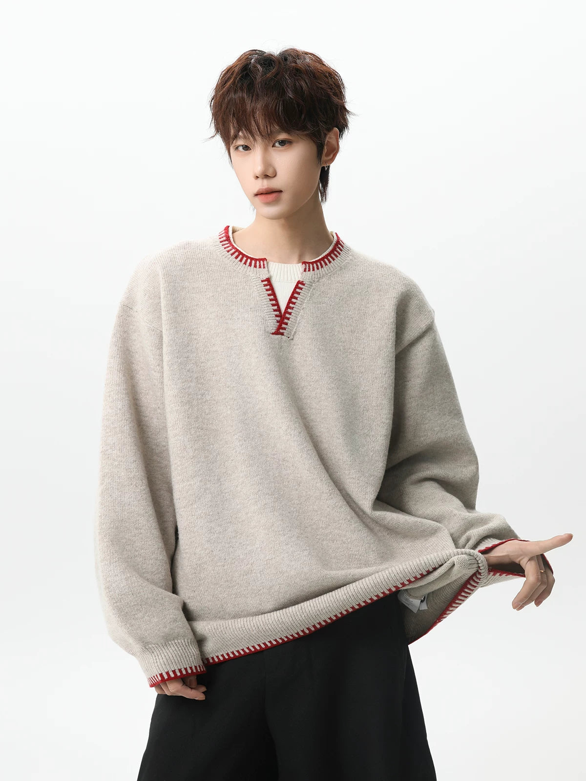 Ember Stitch Charcoal Knit Pullover