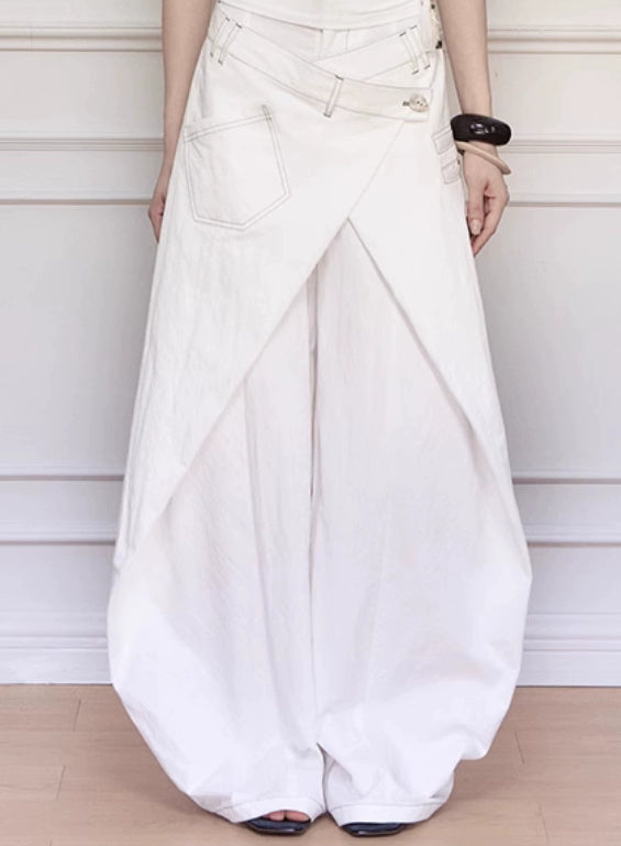 Asymmetrical Wrap Wide Leg Jeans