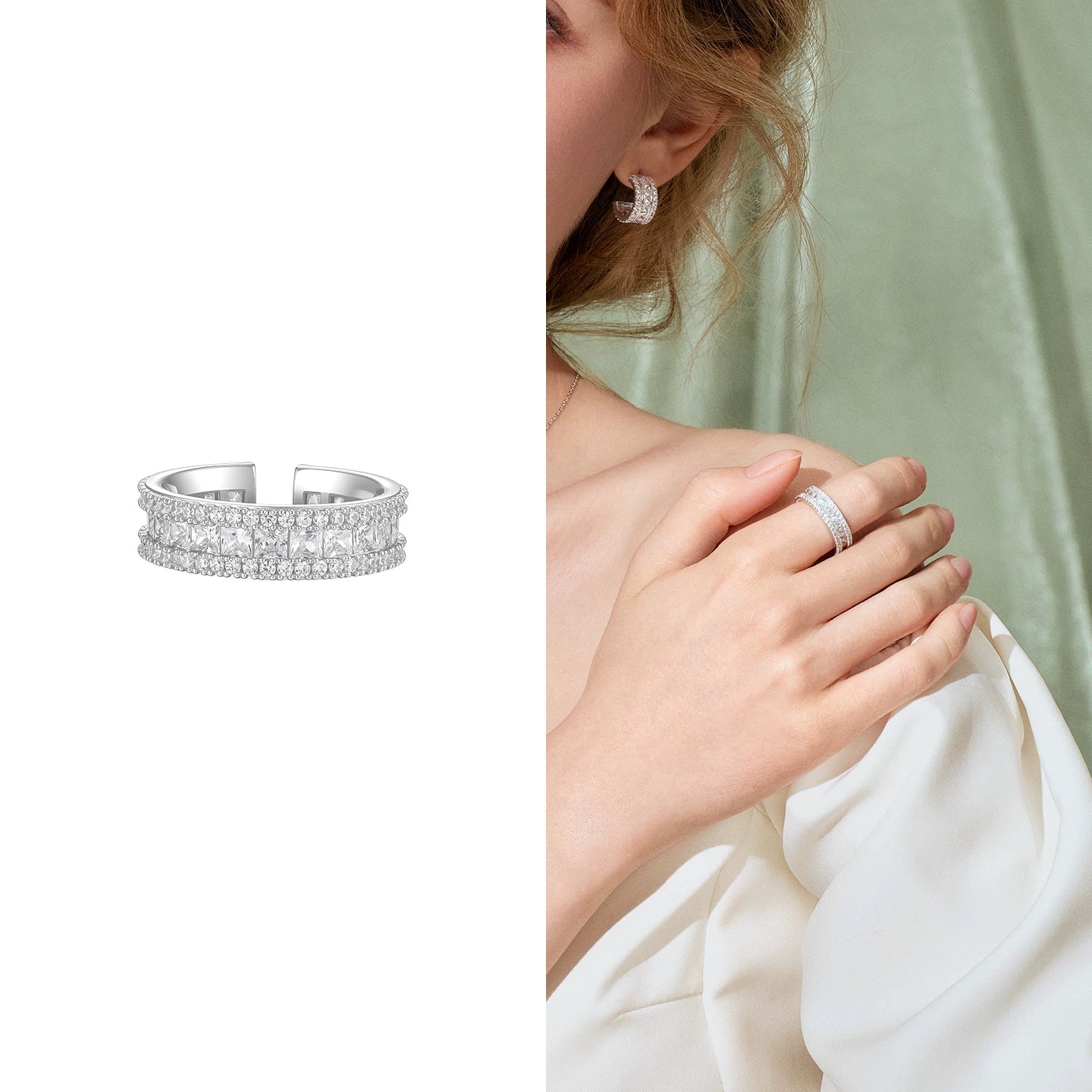 Rotating Crystal Band Ring - Silver