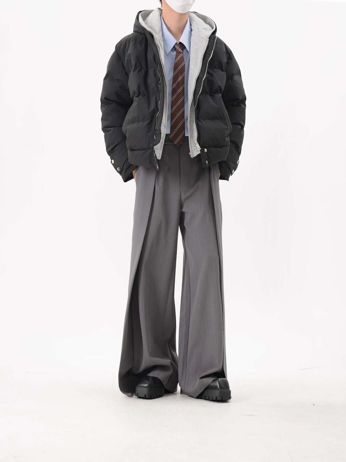 Oversized Hooded Puffer Jacket with Layered Insert