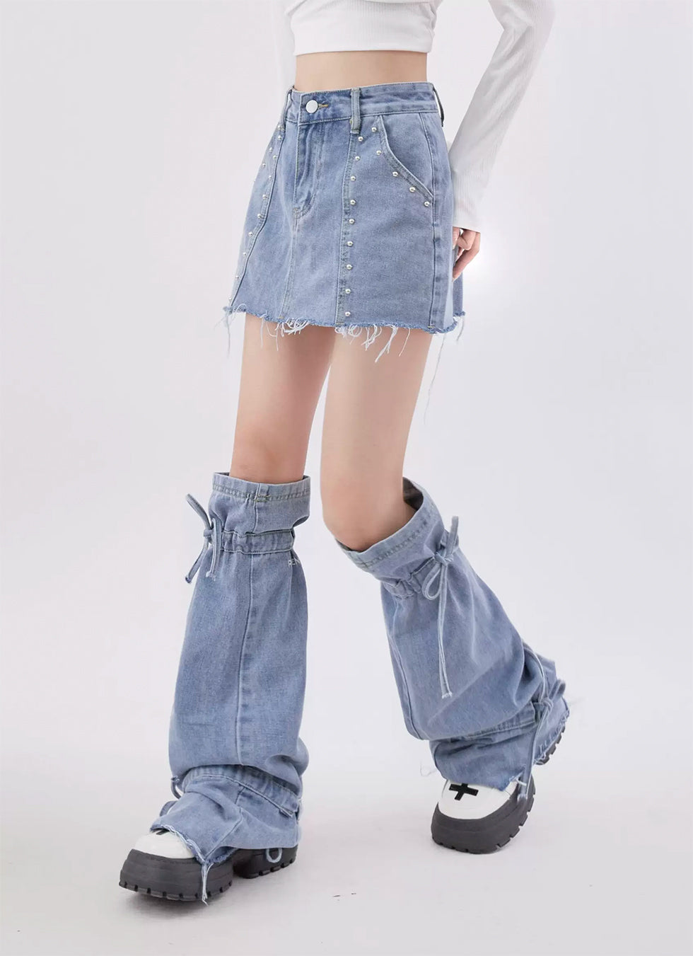 Leg Cover Denim Short Skirt - chiclara