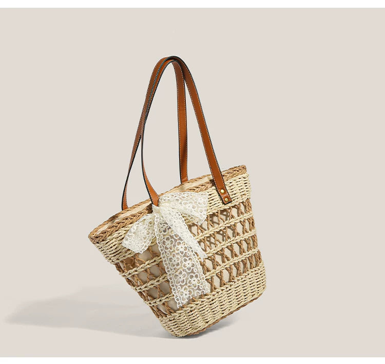 Lace Bow Summer Basket Tote