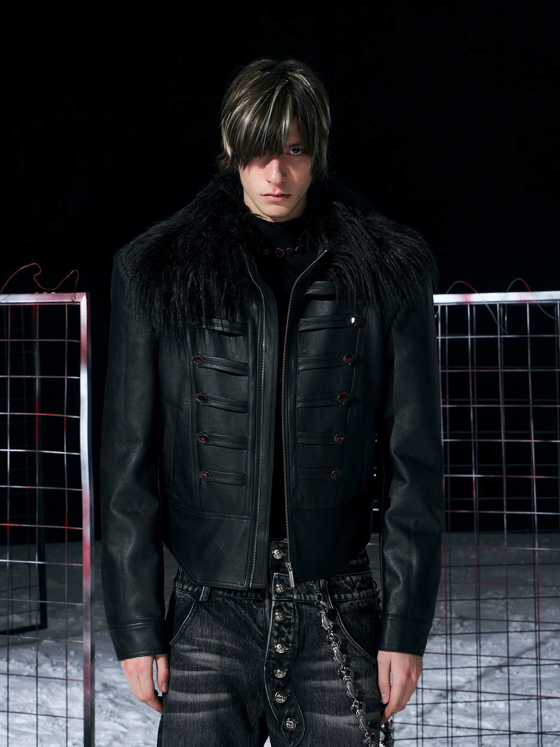 Midnight Legion Faux‑Fur Officer Jacket