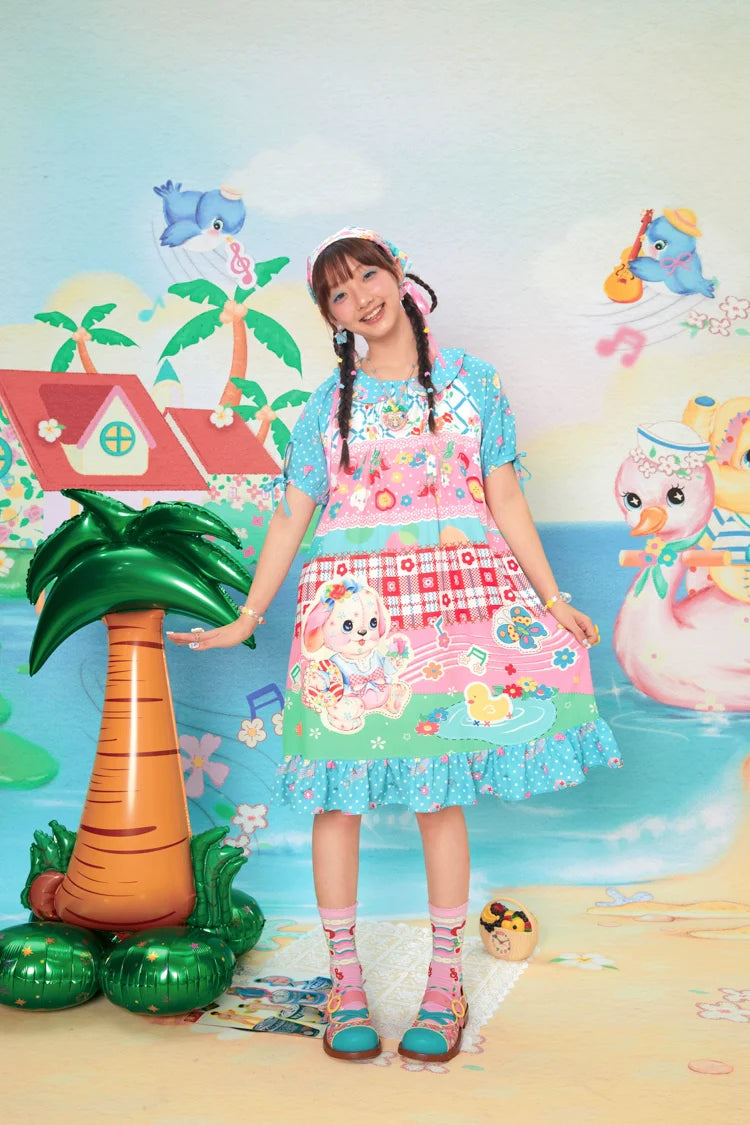 Spring Puppy Polka Dot Collar Dress