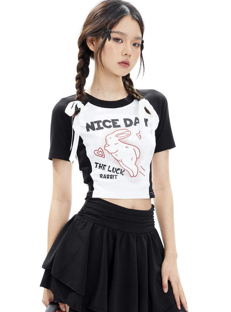 Nice Day Lucky Rabbit Raglan Crop Tee