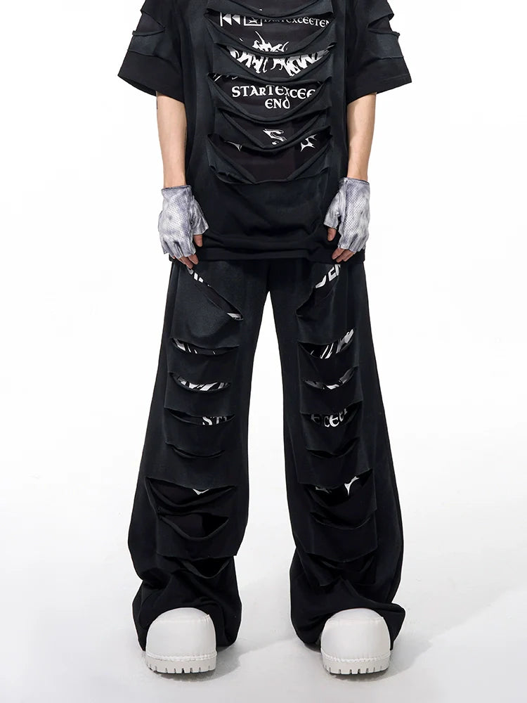 Slashed Text Layered Tee & Micro Flare Pants Setup