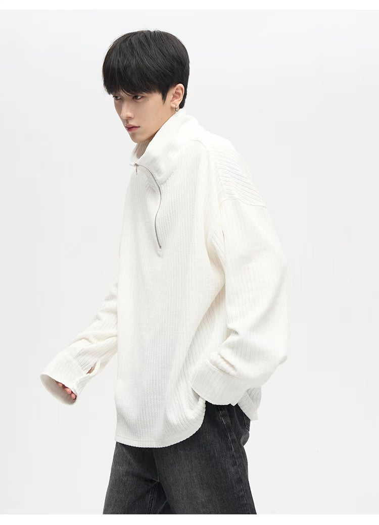 Quarter Zip Ribbed Cup Knit Sweater