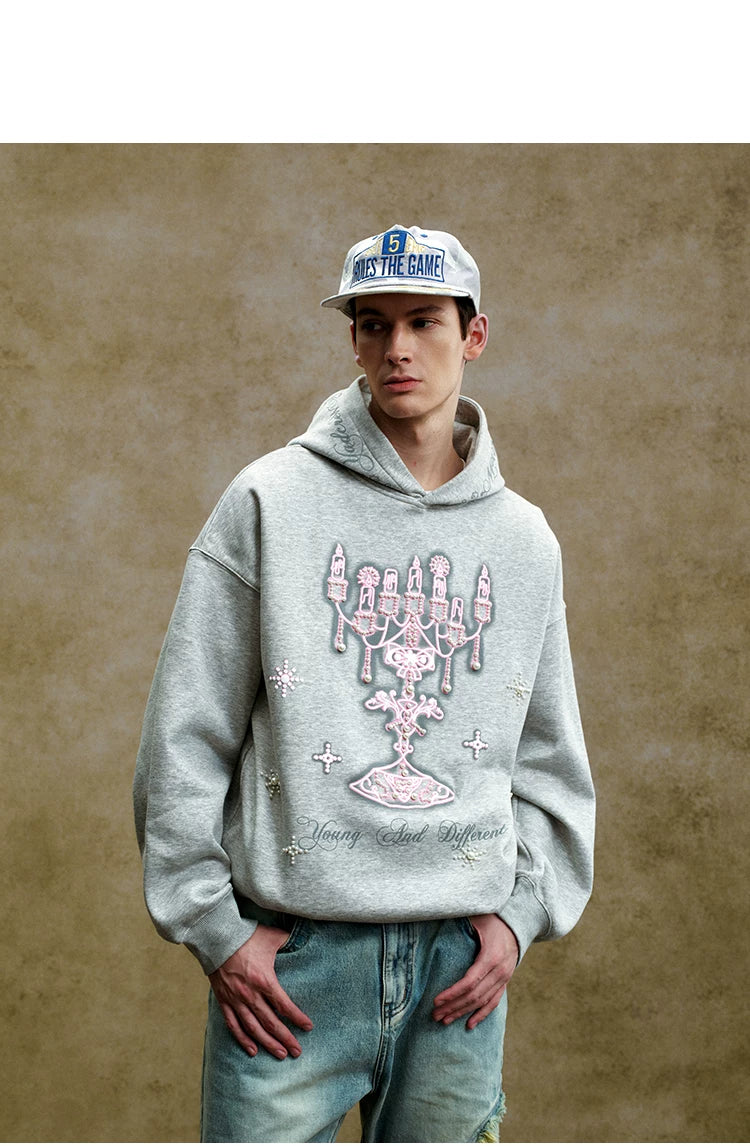 Chandelier Embellished Oversized Graphic Hoodie