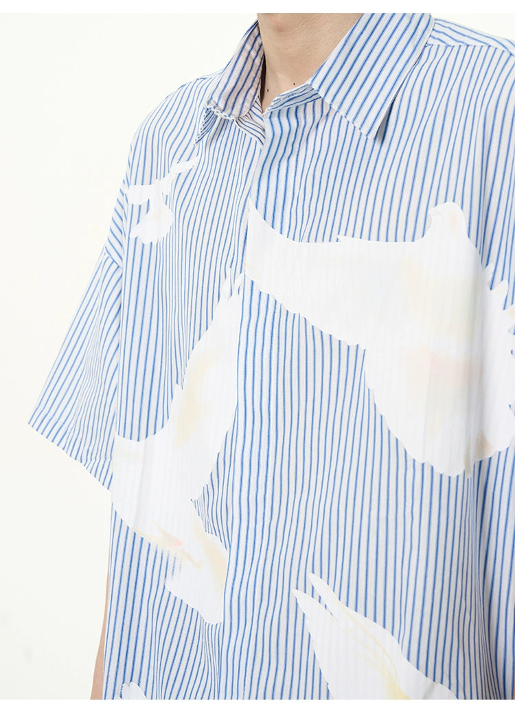 Striped Dove Print Button Up Shirt