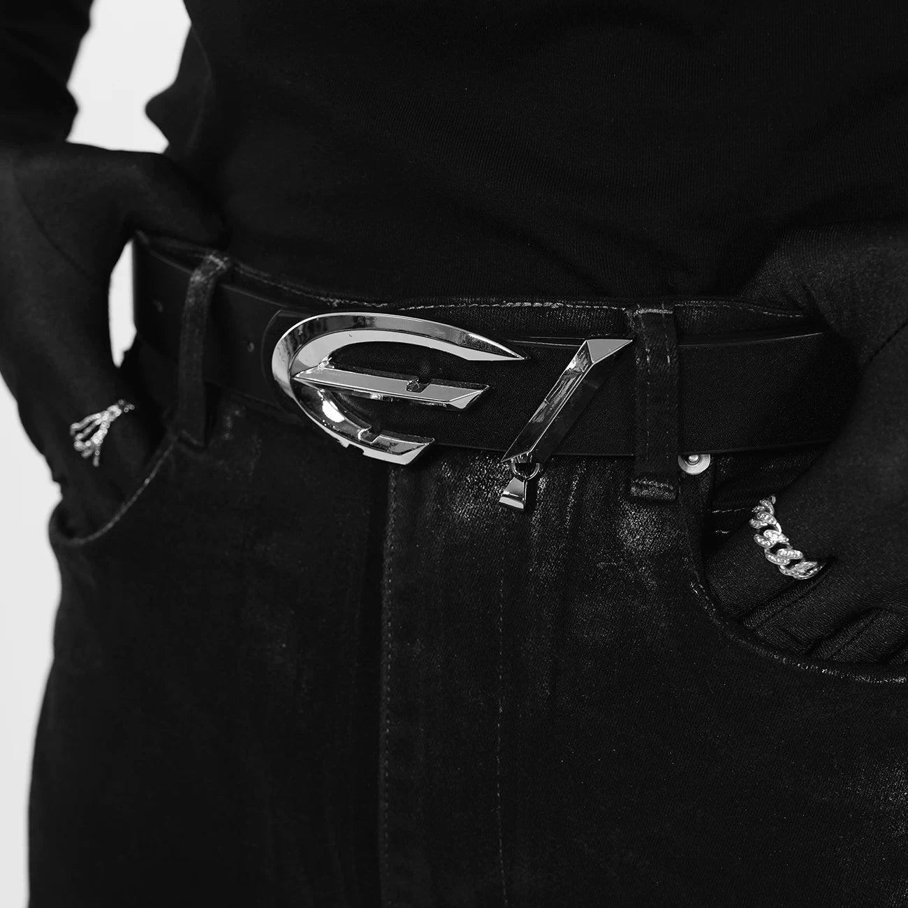 Eclipse Slash Chrome Buckle Belt