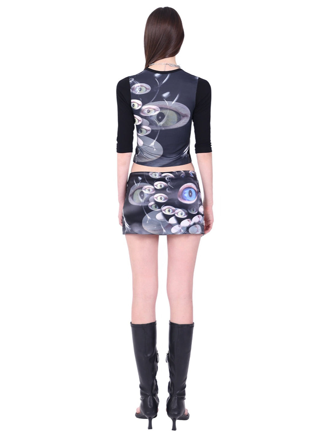 PINKSPINK Surreal Eyes Long Sleeve Top - Black Multi