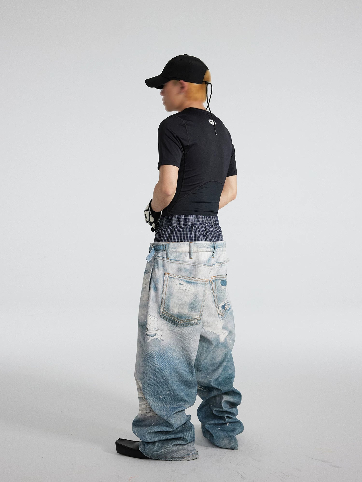 Glacier Wash Double-Waist Balloon Jeans