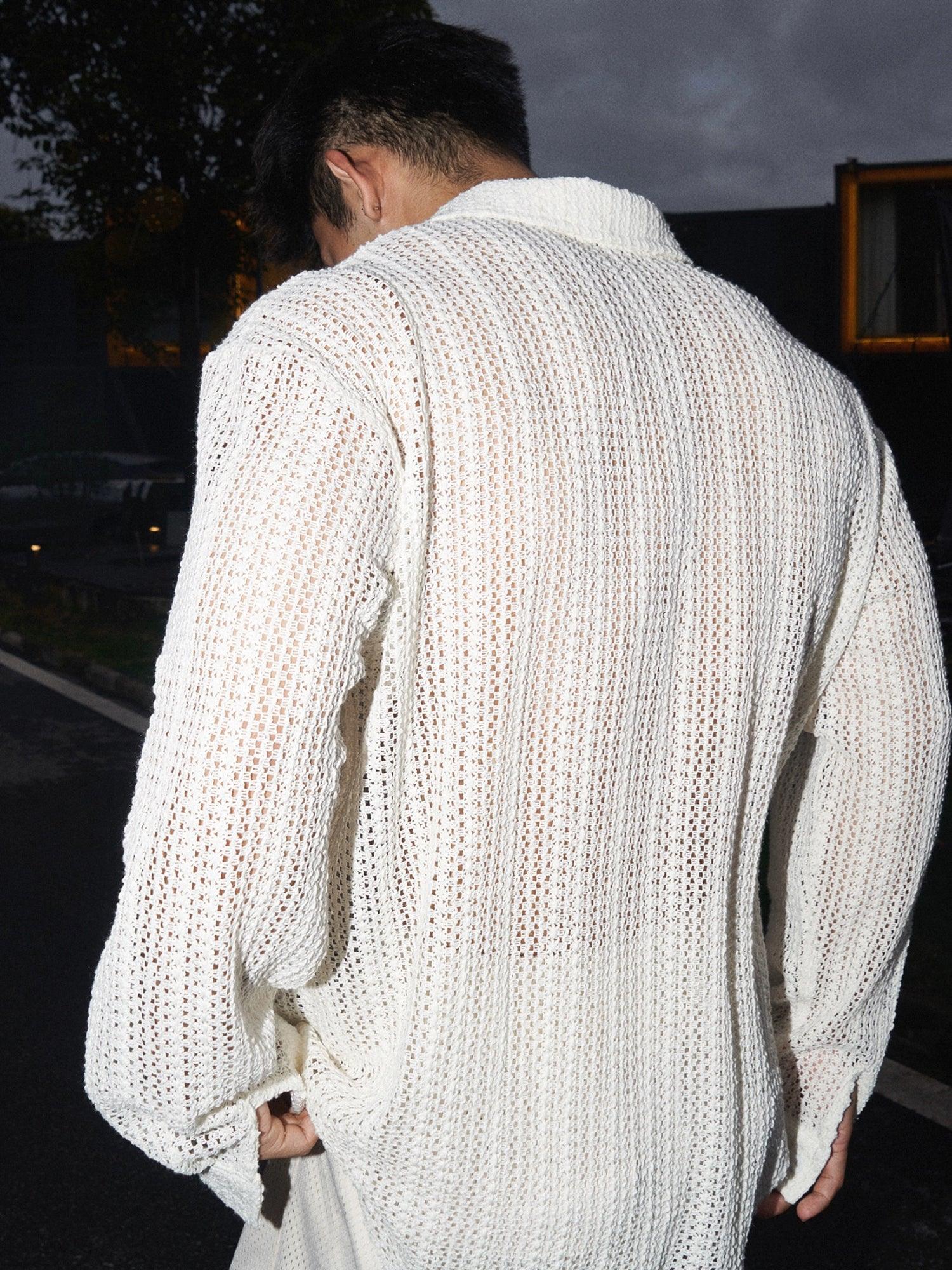 White Open-Knit Cardigan