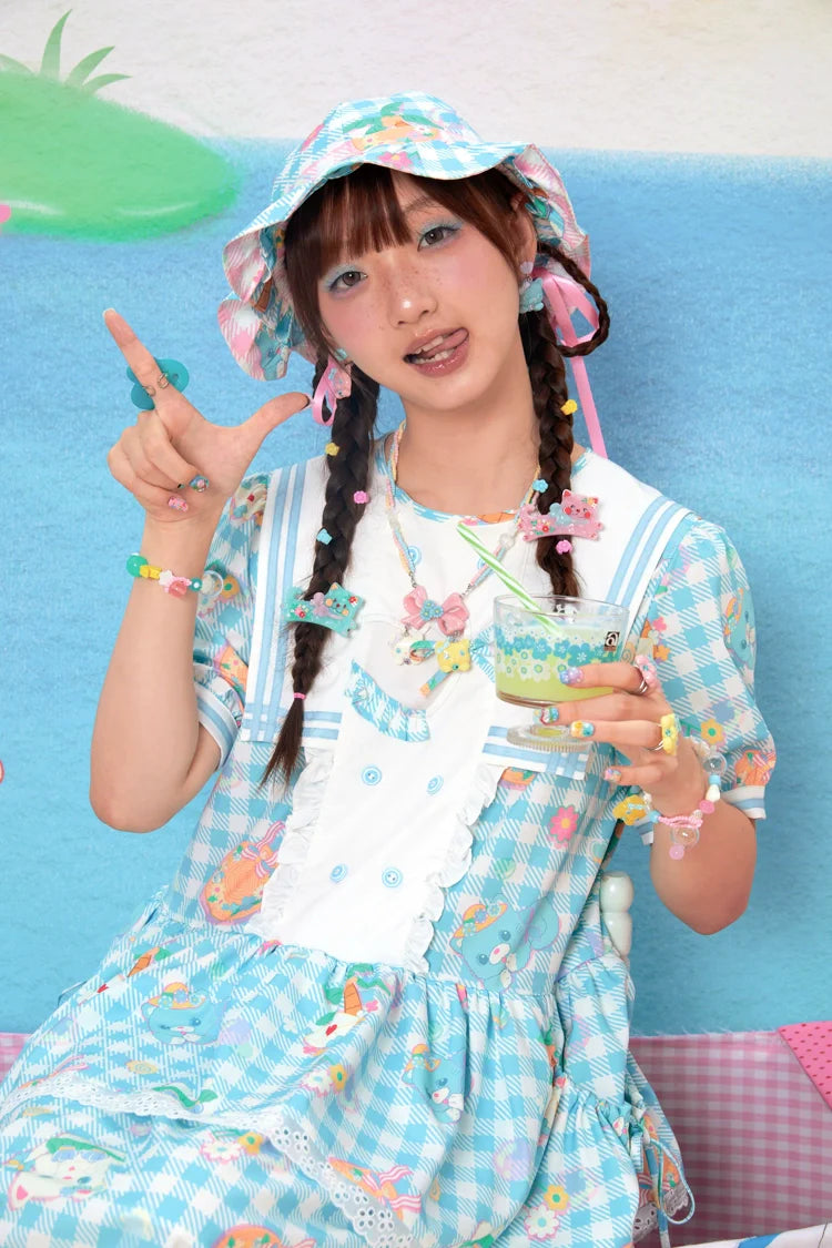 Sweet Animal Garden Gingham Hat