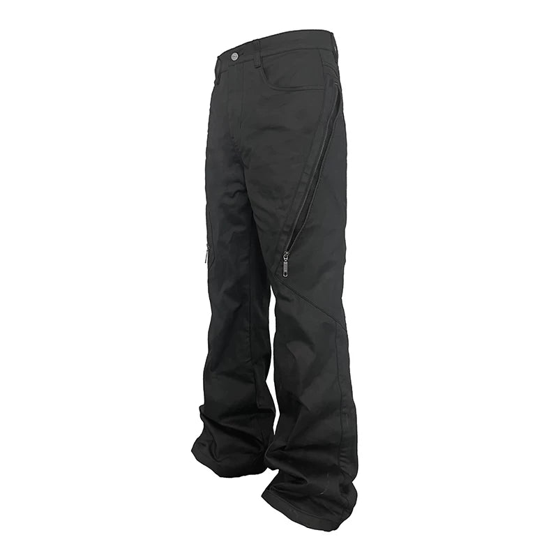 Black Zip-Detail Wide-Leg Utility Pants
